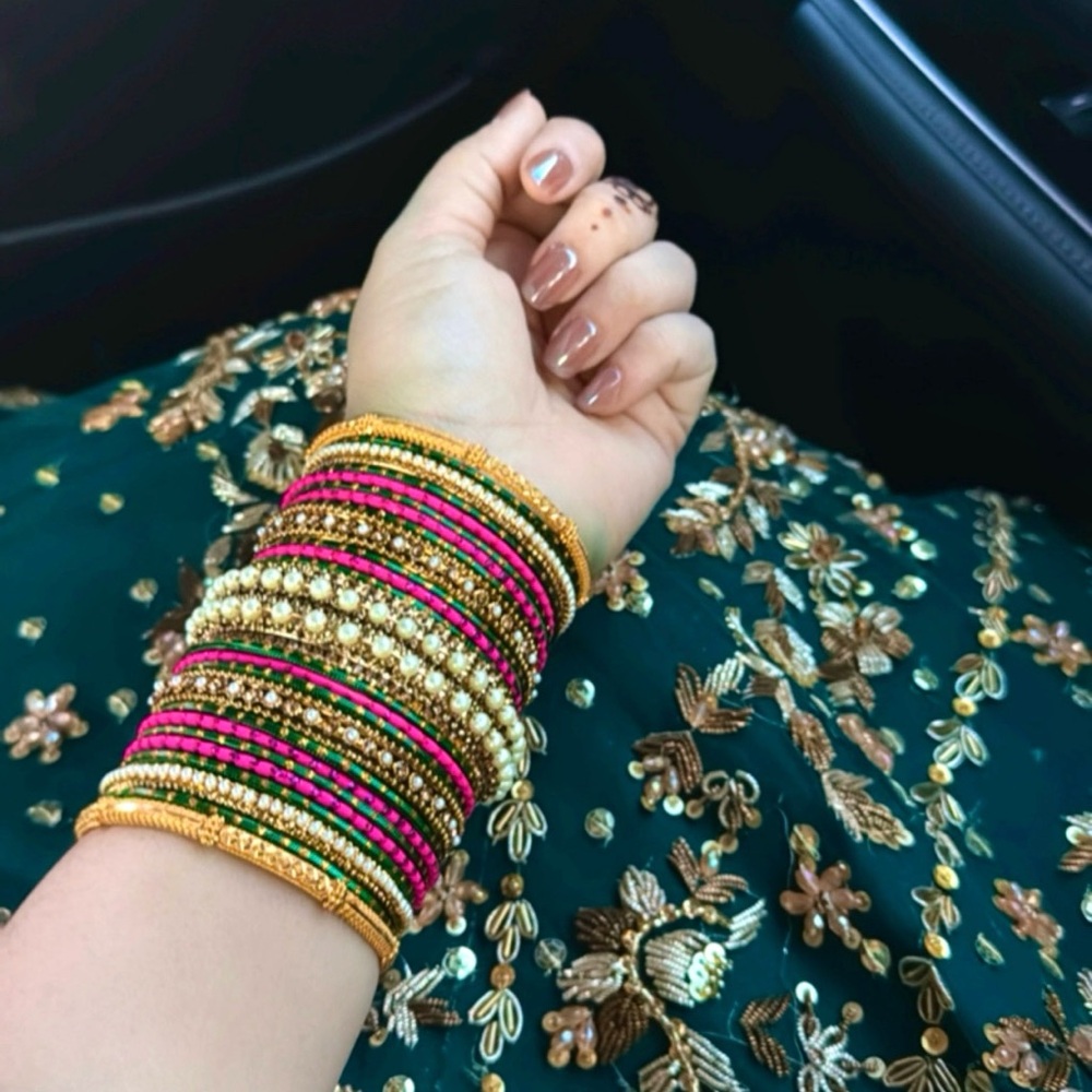 Elegant Gold and Pink Bangle Set